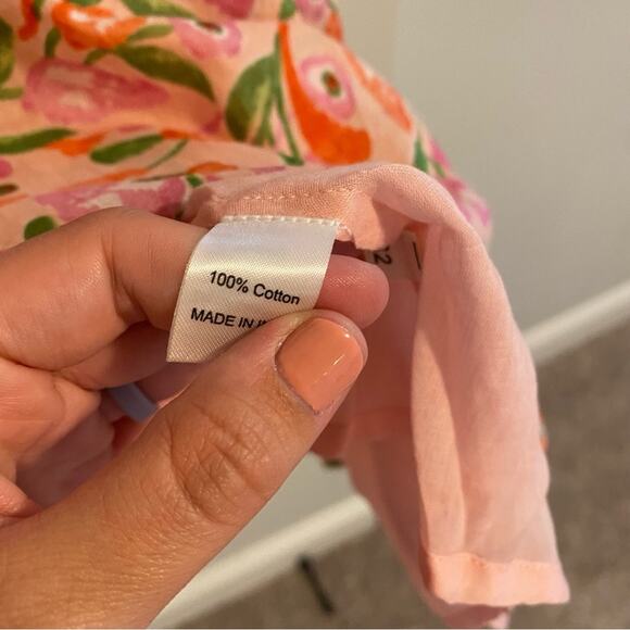 Banjanan Pink Peach Cotton Floral Mini Dress Medium - Picture 10 of 15